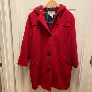 Vintage LL Bean Red Wool Peacoat with Hood